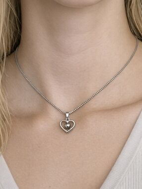 Sterling Silver Heart Pendant 20" Box Chain Necklace